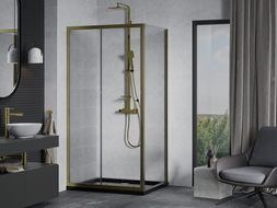 Mexen Apia klizna vrata koja se povlače 120 x 80 cm, prozirna, zlatna + tuš kada Flat, crna - 840-120-080-50-00-4070G