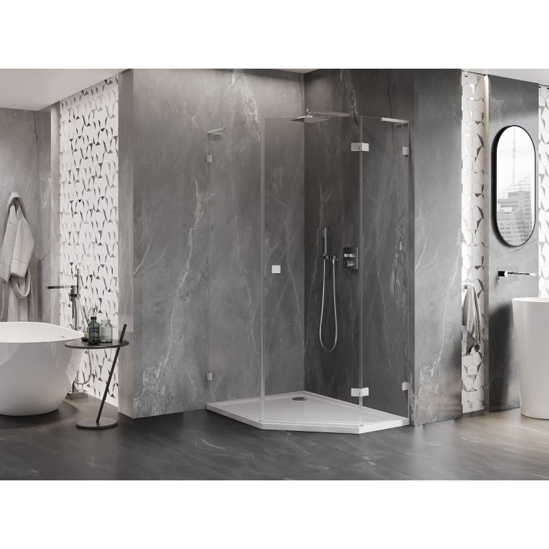 Mexen Lunar L cabine de douche pentagonale pivotante droite 80x100 cm, transparent, nickel brossé - 831L-080P-100L-97-00-P