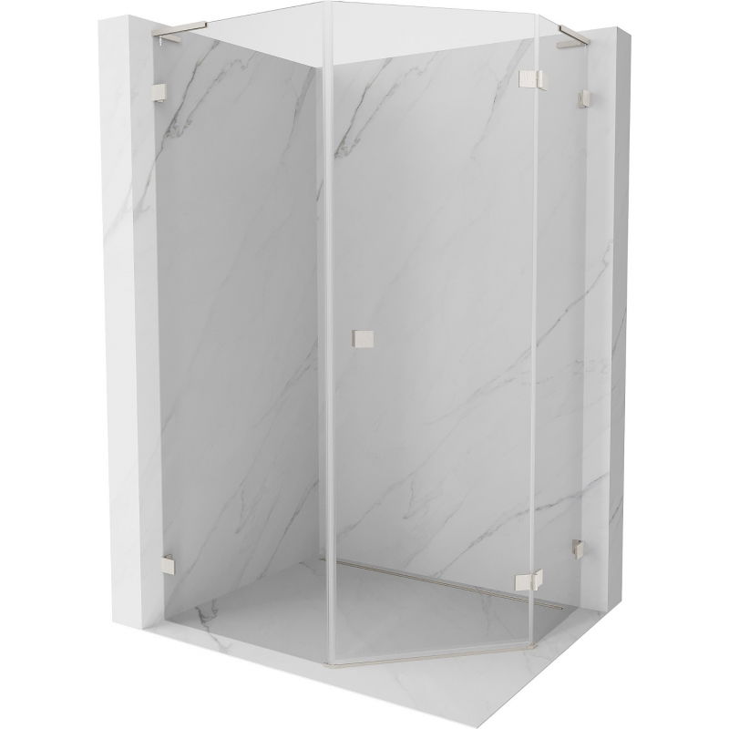 Mexen Lunar L fünfeckige Duschkabine, rechts öffnend 90x100 cm, transparent, gebürsteter Nickel - 831L-090P-100L-97-00-P