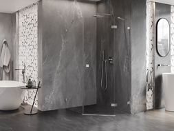 Mexen Lunar Fünfeck-Duschkabine, rechts angeschlagene Tür, 80 x 100 cm, transparent, gebürsteter Nickel - 831-080P-100L-97-00-P