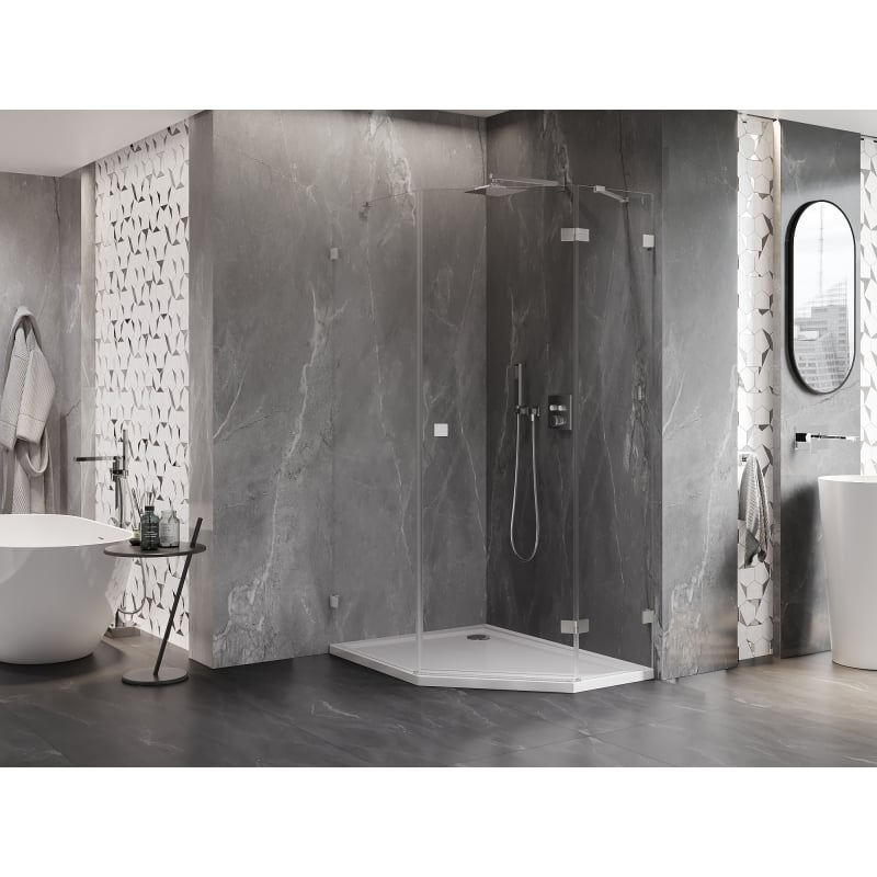 Mexen Lunar cabine de douche pentagonale pivotante droite 90 x 100 cm, transparent, nickel brossé - 831-090P-100L-97-00-P