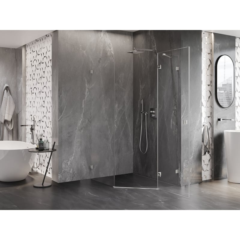 Mexen Lunar cabine de douche pentagonale pivotante droite 90 x 100 cm, transparent, nickel brossé - 831-090P-100L-97-00-P