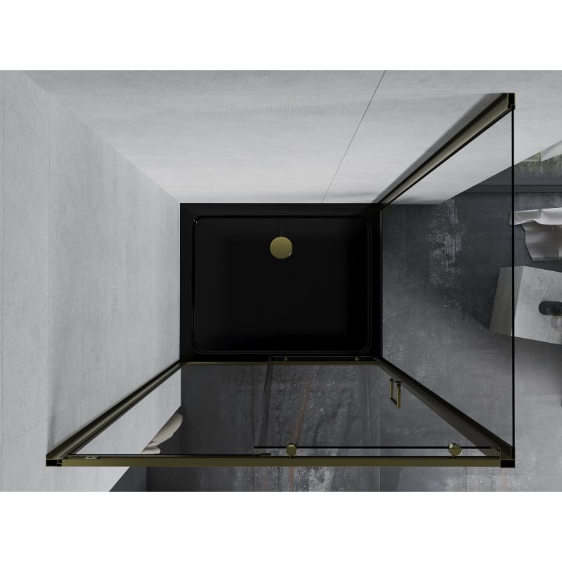 Mexen Apia cabine de douche coulissante 120 x 100 cm, transparente, dorée + receveur Flat, noir - 840-120-100-50-00-4070G