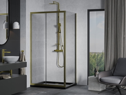 Mexen Apia klizna tuš kabina klizna 130 x 100 cm, transparentna, zlatna + tuš kada Flat, crna - 840-130-100-50-00-4070G