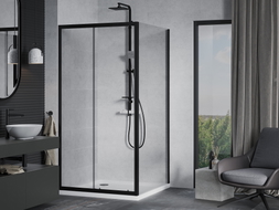 Mexen Apia klizna tuš kabina klizna 90 x 90 cm, prozirna, crna + plitki Flat, bijeli - 840-090-090-70-00-4010B