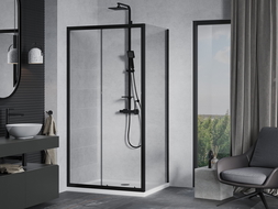 Mexen Apia cabine de douche coulissante 100 x 80 cm, transparent, noire + receveur plat, blanc - 840-100-080-70-00-4010B