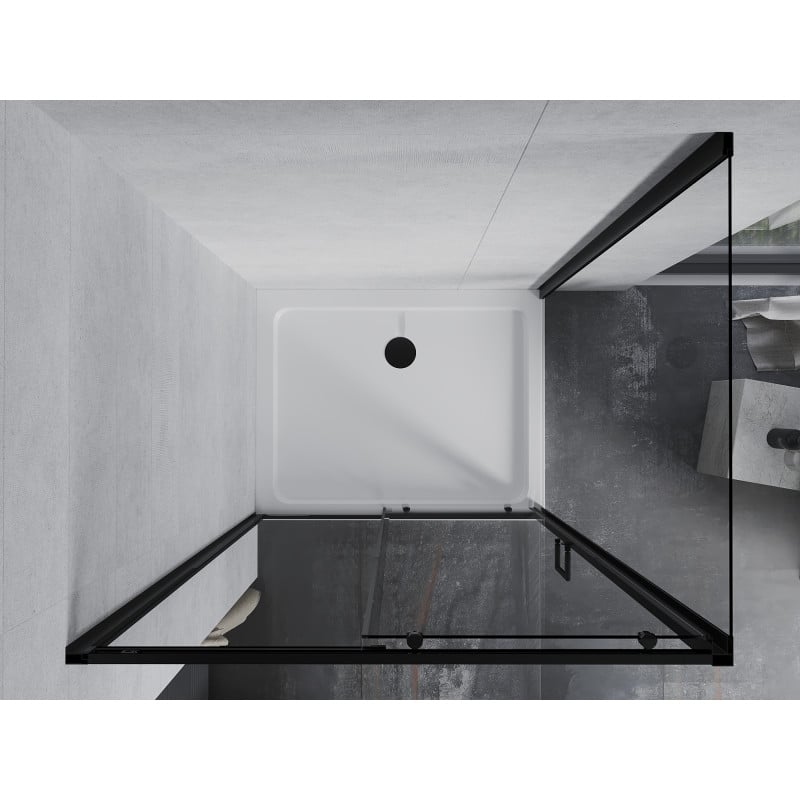 Mexen Apia douchecabine schuifdeur 100 x 90 cm, transparant, zwart + Flat douchebak, wit- 840-100-090-70-00-4010B