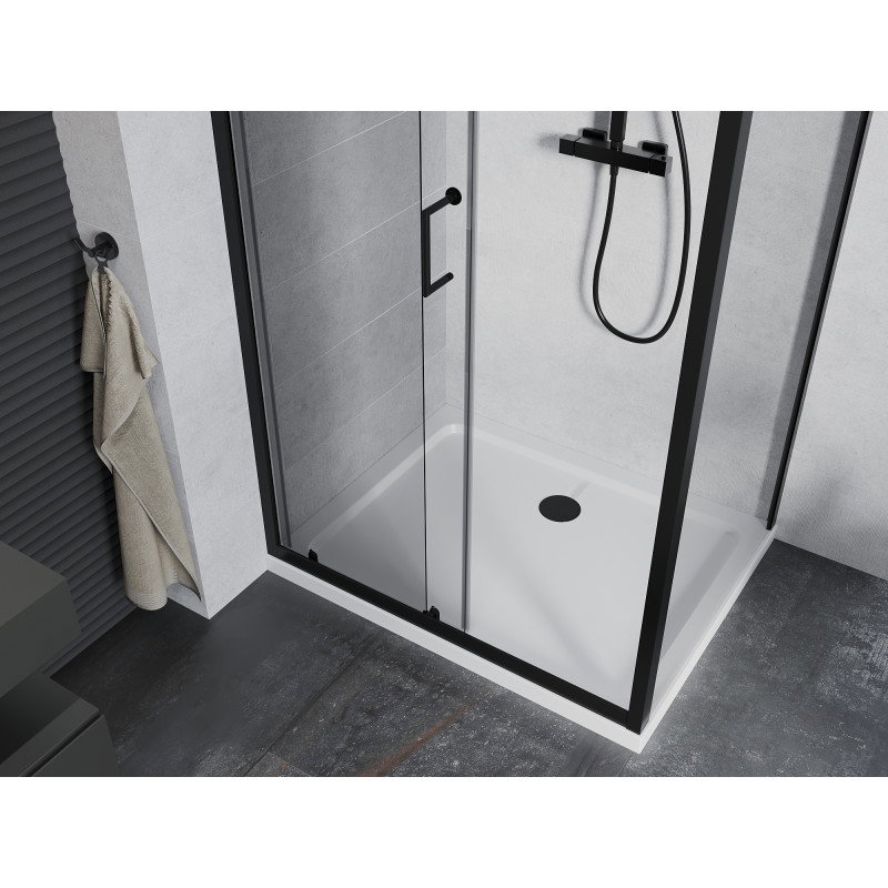 Mexen Apia sliding shower cabin 100 x 90 cm, transparent, black + Flat tray, white- 840-100-090-70-00-4010B