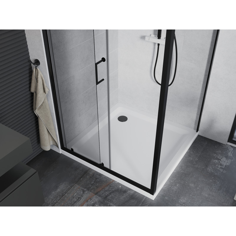 Mexen Apia cabine de douche coulissante 100 x 100 cm, transparente, noire + receveur Flat, blanc - 840-100-100-70-00-4010B