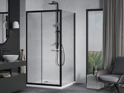 Mexen Apia cabine de douche coulissante 100 x 100 cm, transparent, noir + receveur Flat, blanc- 840-100-100-70-00-4010B