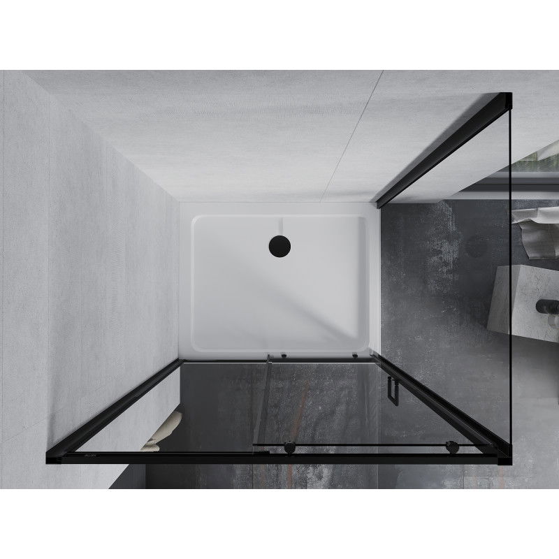 Mexen Apia schuifdouchecabine 110 x 80 cm, transparant, zwart + Flat douchebak, wit- 840-110-080-70-00-4010B