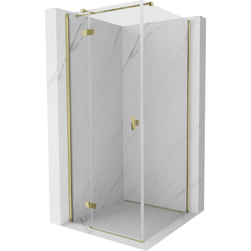 Mexen Mist H T Duschkabine, schwenkbar links, 110 x 110 cm, transparent, gold - 8A5T-110-110-50-00-L