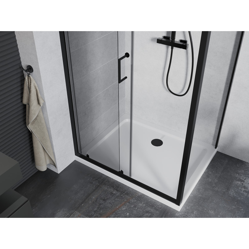 Mexen Apia schuifbare douchecabine 120 x 100 cm, transparant, zwart + Flat douchebak, wit - 840-120-100-70-00-4010B