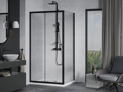 Mexen Apia liuglev dušinurk 130 x 80 cm, läbipaistev, must + Flat dušialus, valge - 840-130-080-70-00-4010B