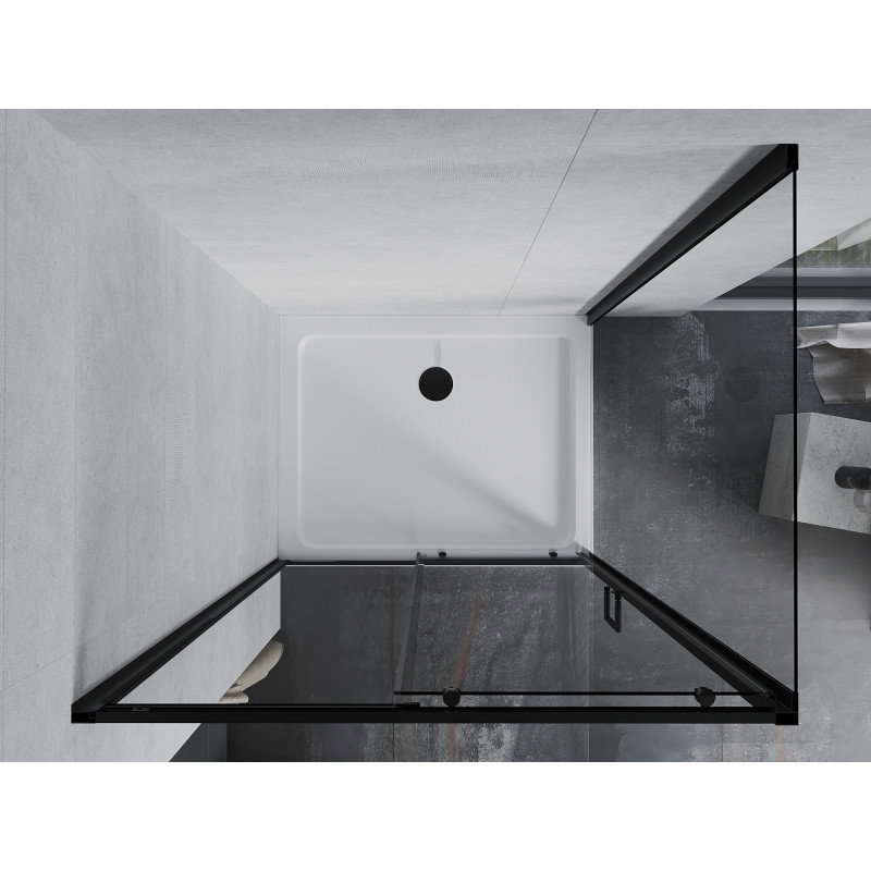 Mexen Apia συρόμενη καμπίνα ντους 130 x 90 cm, διάφανη, μαύρη + Flat ντουζιέρα,