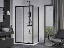 Mexen Apia cabine de douche coulissante 130 x 100 cm, transparent, noir + receveur Flat, blanc- 840-130-100-70-00-4010B