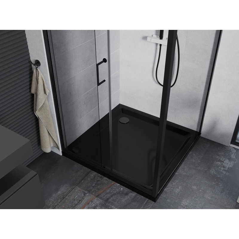 Mexen Apia drsna tuš kabina 90 x 90 cm, prozorna, črna + plitevna Flat, črna - 840-090-090-70-00-4070B