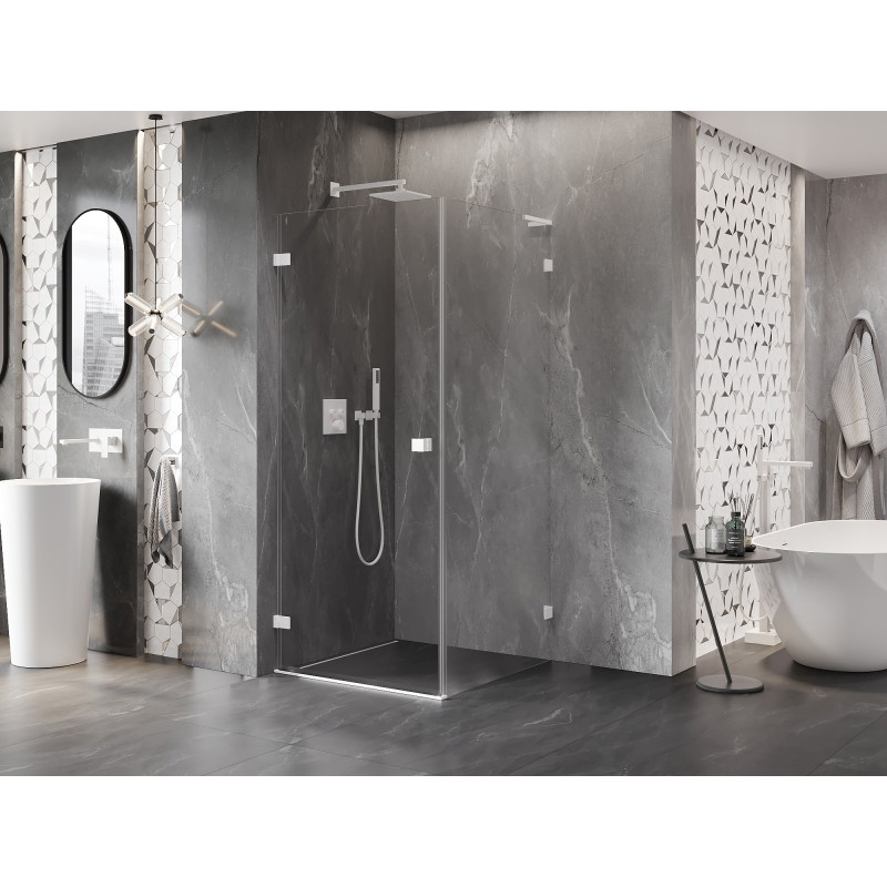 Mexen Lunar-B L prosto krilna prha kabina levo 100 x 100 cm, prozorna, bela - 832L-100-100-20-00-L