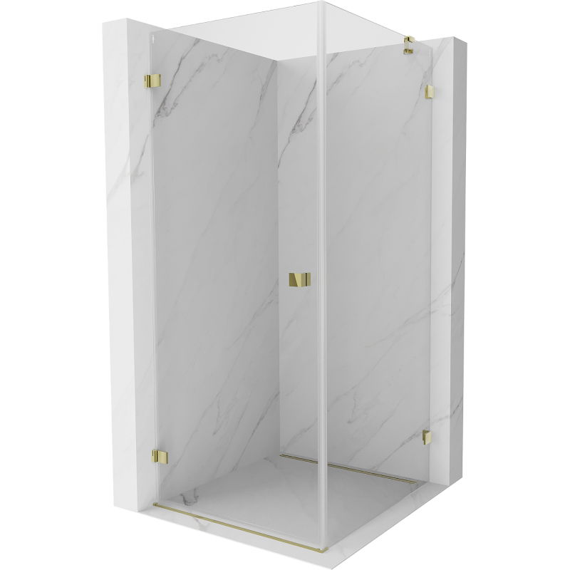 Mexen Lunar-B scharnierende douchecabine links 80 x 80 cm, transparant, goud - 832-080-080-50-00-L