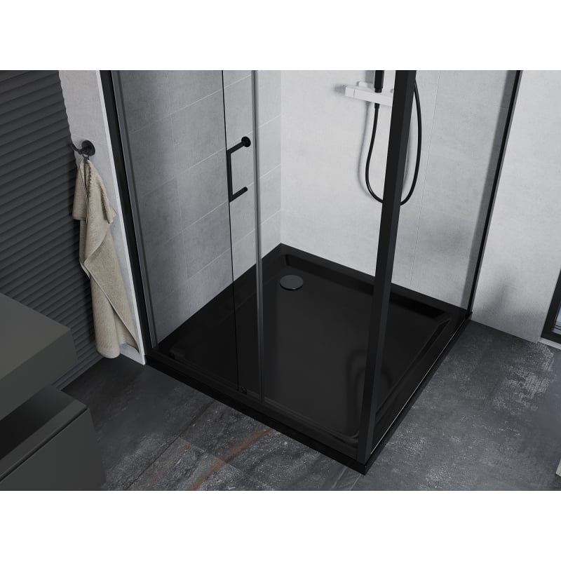 Mexen Apia klizna tuš kabina klizna 100 x 100 cm, prozirna, crna + plitica Flat, crna - 840-100-100-70-00-4070B