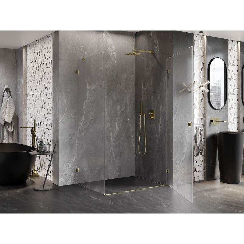 Mexen Lunar-B Right-Hinged Shower Enclosure 95 x 80 cm, Transparent, Gold - 832-095-080-50-00-P