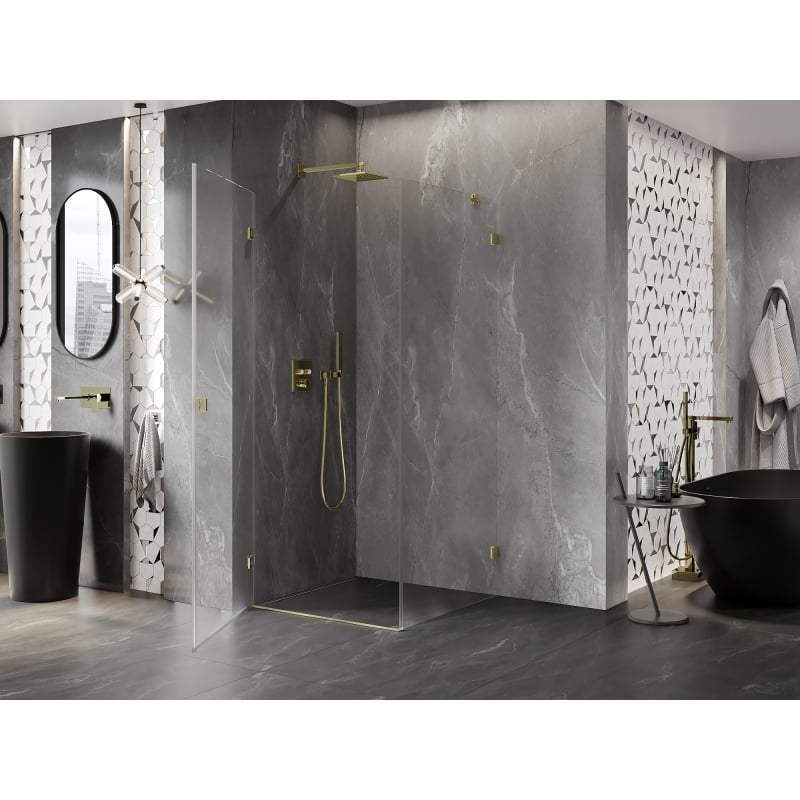 Mexen Lunar-B left hinged shower cabin 70 x 70 cm, transparent, brushed gold - 832-070-070-55-00-L