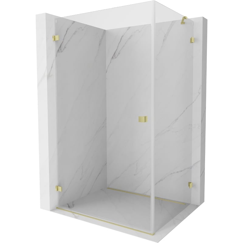 Mexen Lunar-B Duschkabine schwenkbar links 85 x 70 cm, transparent, gebürstetes Gold - 832-085-070-55-00-L