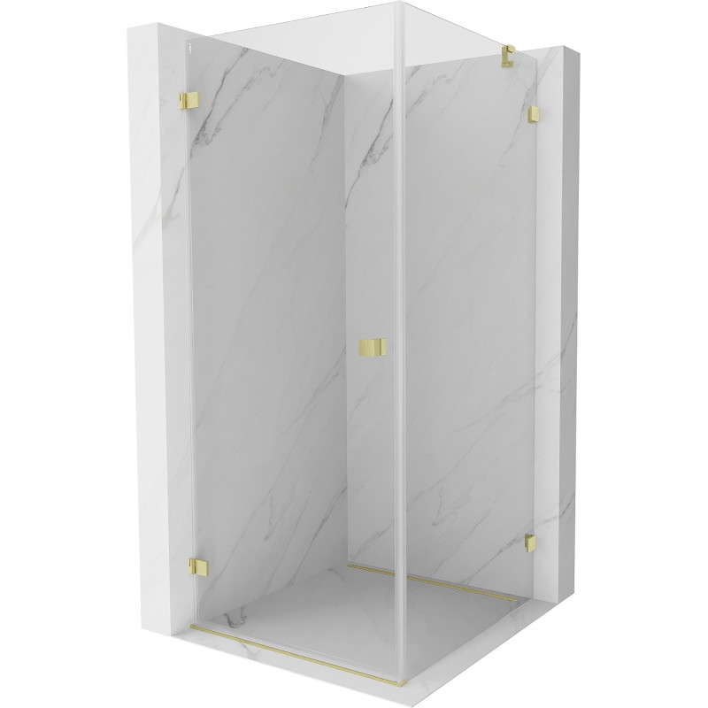 Mexen Lunar-B dušinurk avanev vasak 90 x 90 cm, läbipaistev, harjatud kuld - 832-090-090-55-00-L