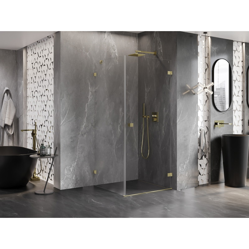 Mexen Lunar-B paremanustatav dušinurk parempoolne 90 x 90 cm, läbipaistev, kuldne harjatud - 832-090-090-55-00-P