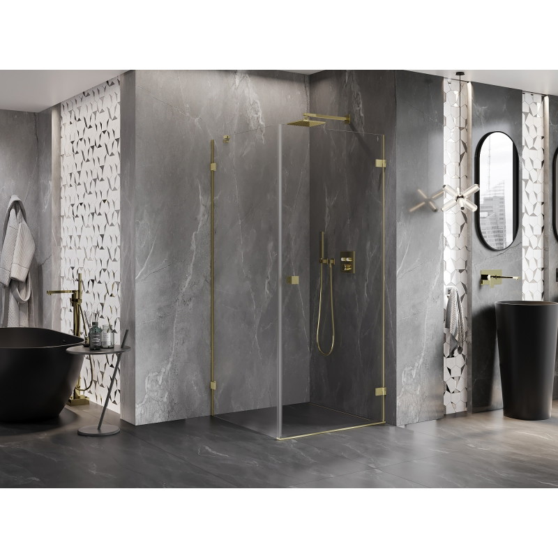 Mexen Lunar-B paremanustatav dušinurk parempoolne 90 x 90 cm, läbipaistev, kuldne harjatud - 832-090-090-55-00-P