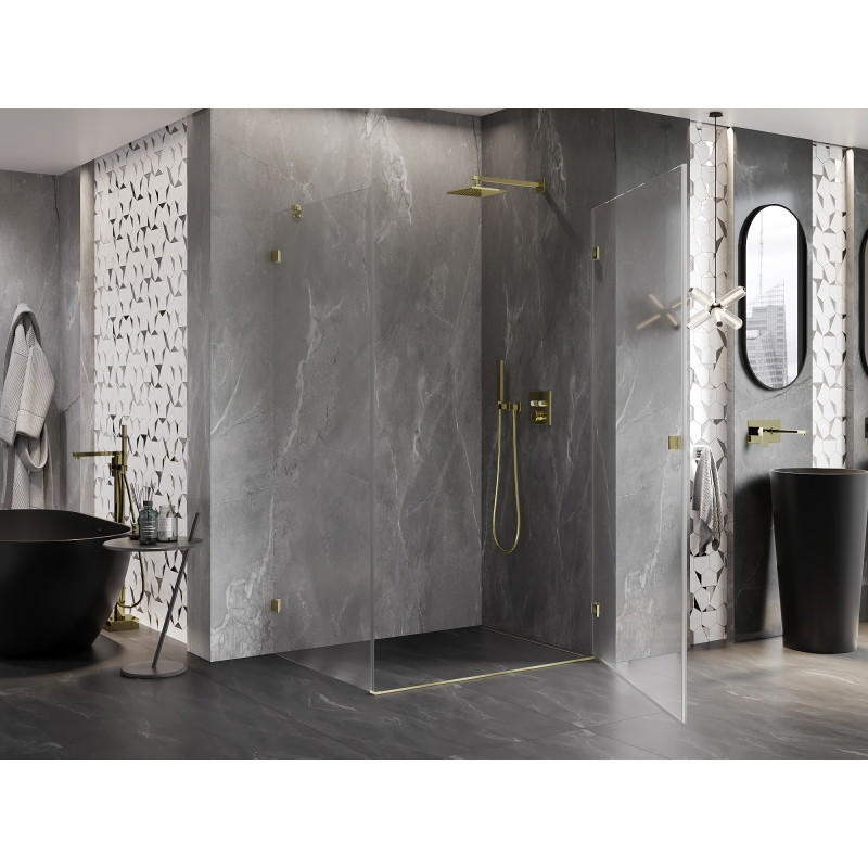Mexen Lunar-B dušinurk, parempoolne 100 x 90 cm, läbipaistev, kuldne harjatud - 832-100-090-55-00-P