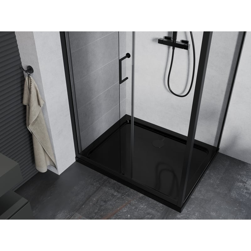 Mexen Apia cabine de douche coulissante 130 x 80 cm, transparent, noir + bac à douche Flat, noir - 840-130-080-70-00-4070B