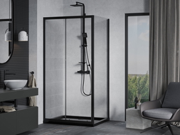 Mexen Apia cabine de douche coulissante 130 x 100 cm, transparent, noir + receveur Flat, noir - 840-130-100-70-00-4070B