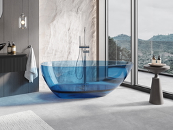 Mexen Glass denim vrijstaande transparante badkuip 170 x 85 cm, chromen afvoerplug - 58061708507