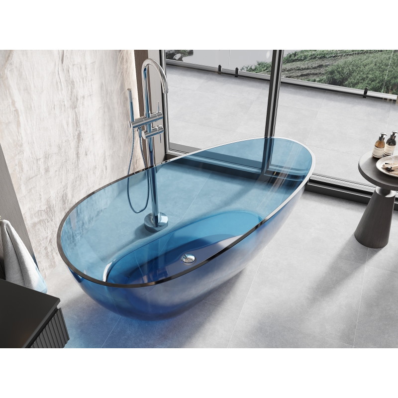 Mexen Glass wanna wolnostojąca transparentna 170 x 85 cm, denim, korek chrom - 58061708507
