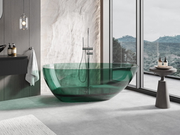 Mexen Glass teal vrijstaande transparante badkuip 170 x 85 cm, chroom afvoer - 58061708511