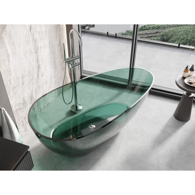 Mexen Glass freistehende transparente Badewanne 170 x 85 cm, teal, Chrom-Stopfen - 58061708511