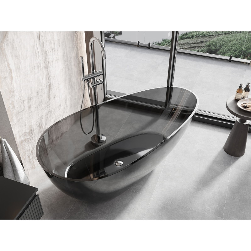 Mexen Glass wanna wolnostojąca transparentna 170 x 85 cm, black, korek chrom - 58061708513