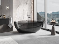 Mexen Glass black vasca da bagno freestanding trasparente 160 x 80 cm, tappo cromato - 58061608013