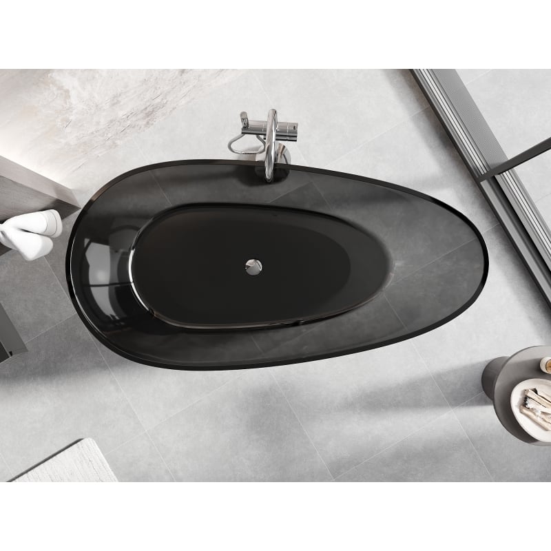 Mexen Glass Black Freestanding Transparent Bath 160 x 80 cm, Chrome Plug - 58061608013