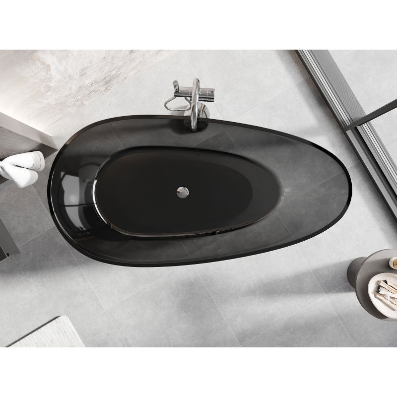 Mexen Glass black vasca da bagno freestanding trasparente 160 x 80 cm, tappo cromato - 58061608013