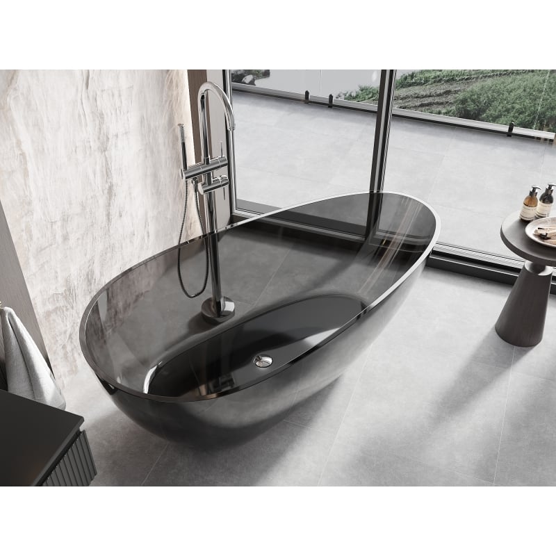 Mexen Glass Freistehende transparente Badewanne 160 x 80 cm, schwarz, chrom Stöpsel - 58061608013