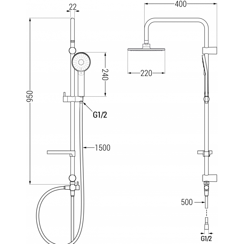 Mexen X40 Shower Column, Black - 7984040091-70