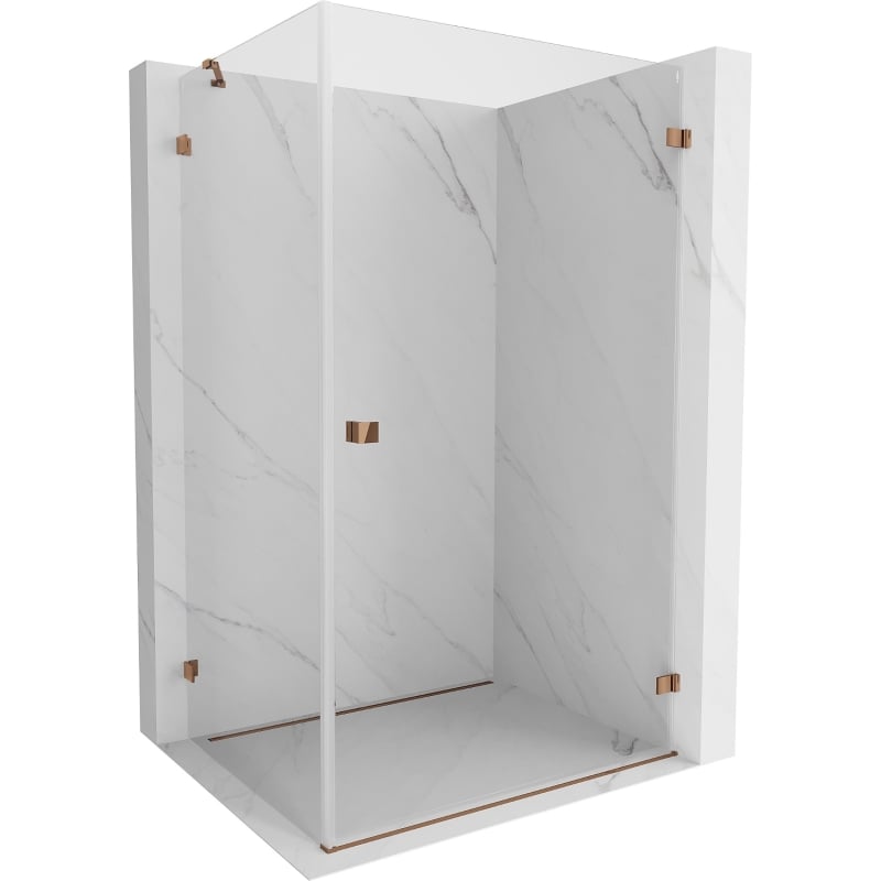 Mexen Lunar-B desna preklopna tuš kabina 90 x 80 cm, prozirna, ružičasto zlato - 832-090-080-60-00-P