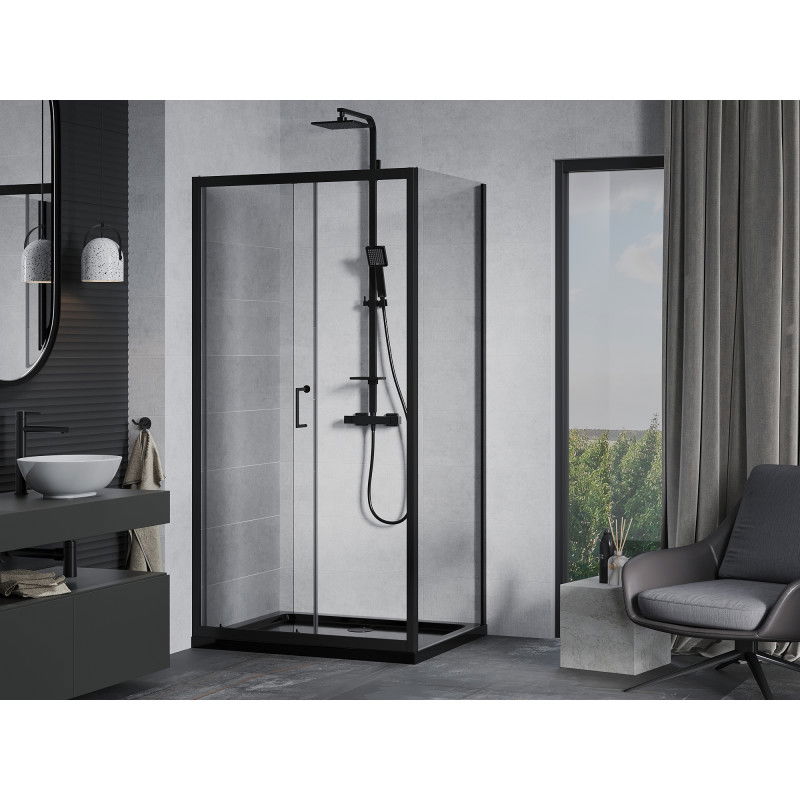 Mexen Apia sliding shower cabin 140 x 70 cm, transparent, black + Flat tray, black - 840-140-070-70-00-4070B