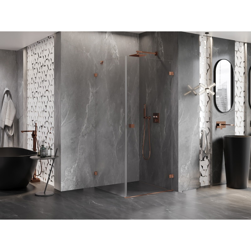 Mexen Lunar-B dušinurk, kahesuunaline parem pool, 90 x 90 cm, läbipaistev, roosa kuld - 832-090-090-60-00-P