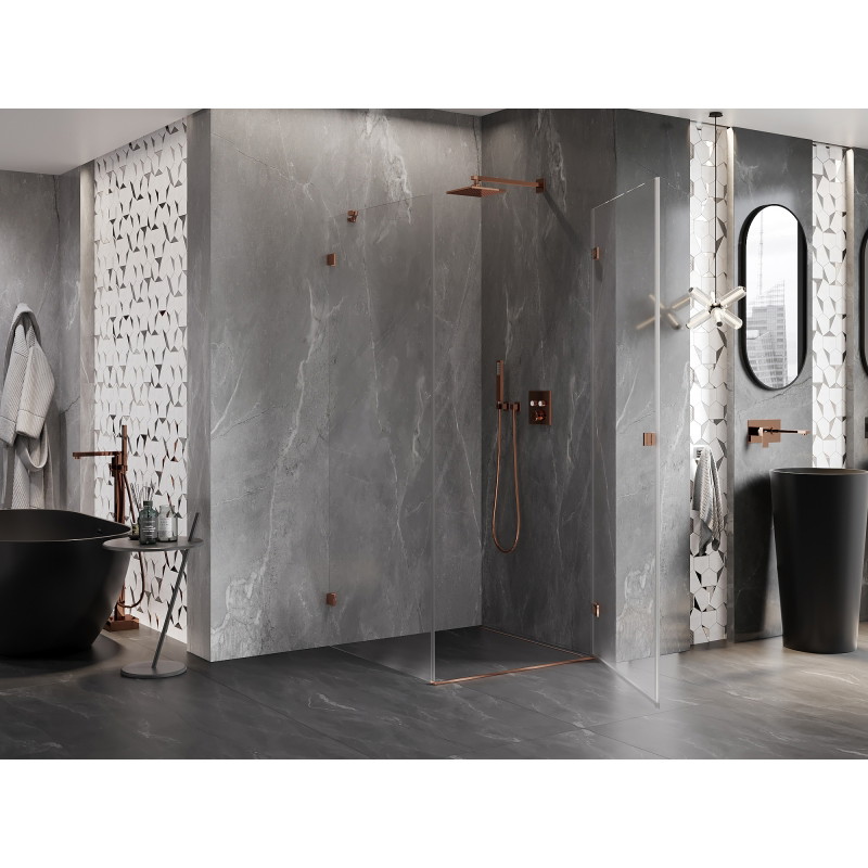 Mexen Lunar-B dušinurk, kahesuunaline parem pool, 90 x 90 cm, läbipaistev, roosa kuld - 832-090-090-60-00-P