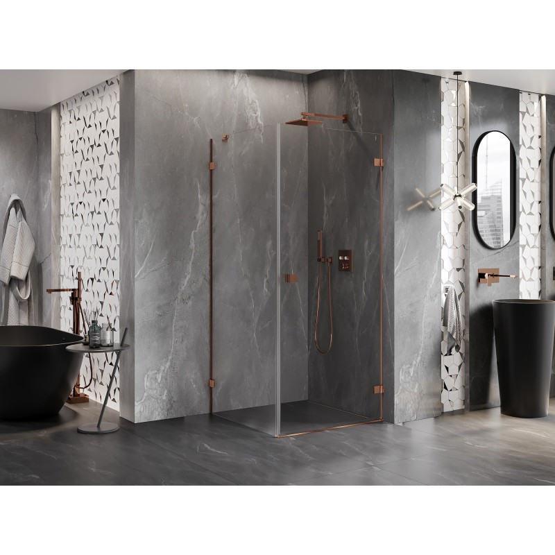 Mexen Lunar-B dušinurk, kahesuunaline parem pool, 90 x 90 cm, läbipaistev, roosa kuld - 832-090-090-60-00-P