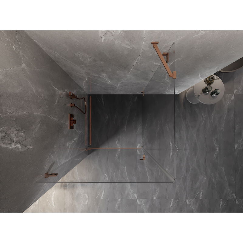 Mexen Lunar-B douchecabine draaiend links 90 x 90 cm, transparant, geborsteld koper - 832-090-090-65-00-L