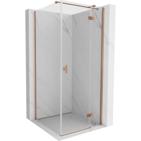 Mexen Mist-H T desna preklopna tuš kabina 85 x 85 cm, prozirna, brušena bakrena - 8A5T-085-085-65-00-P